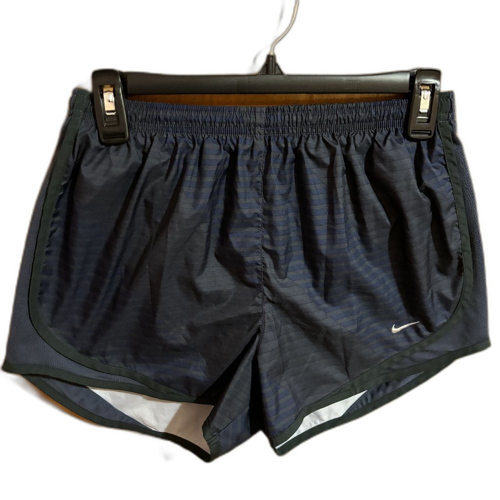 Nike Dri-Fit Athletic Running Shorts Black with Dark Blue Stripes Size‎ Medium